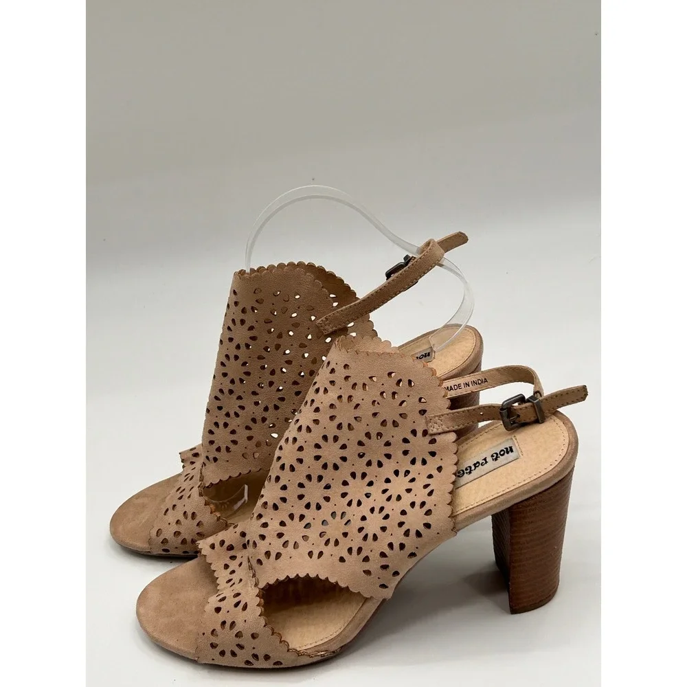 Not Rated‎ Laser Cut Block Heel Sandals Size 10 Nude Boho Festival Shoes
